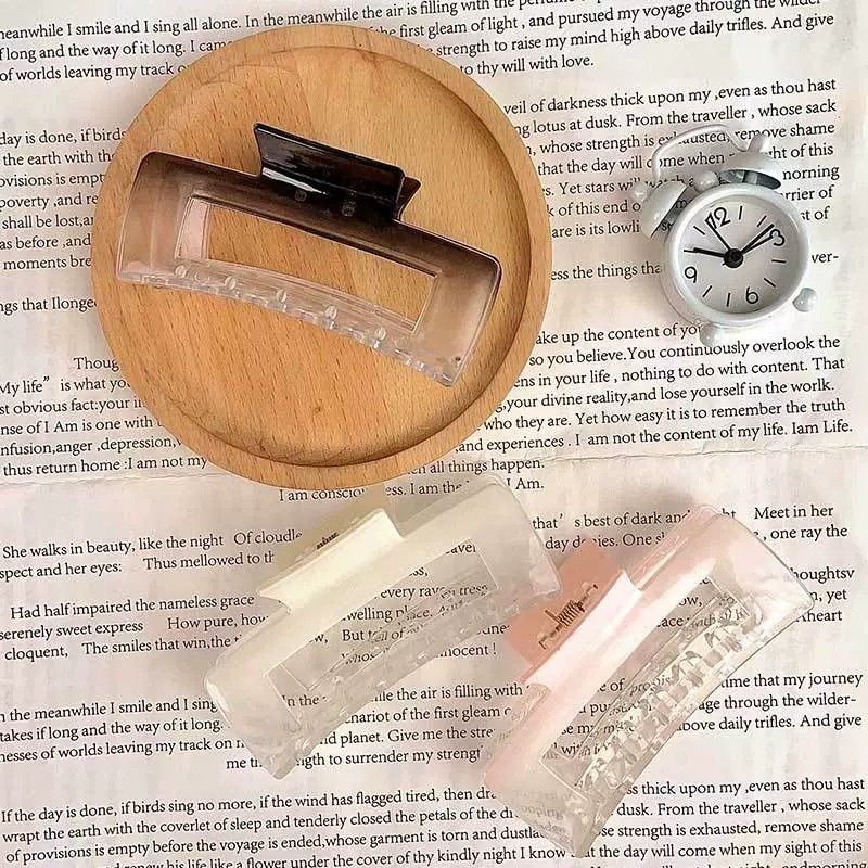 Forest-style shark transparent acrylic high-appearance-level niche square hair clip for women, new durable large-sized 2024 clip details Picture