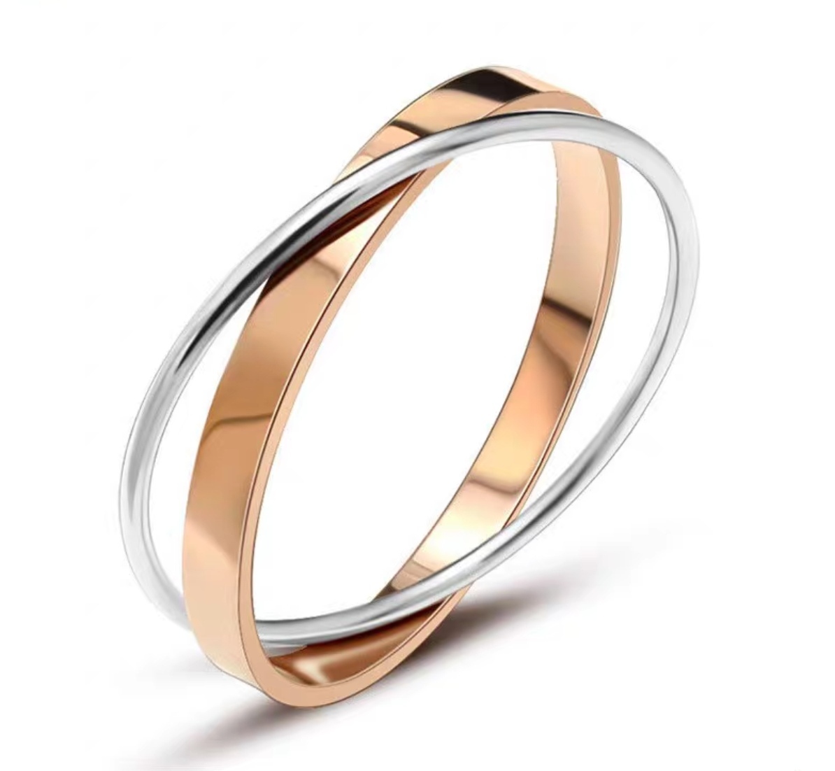 Factory direct sales of two-color cross-ring bracelets for couples, smooth stainless steel bracelets and titanium steel bracelets with new products Specification image