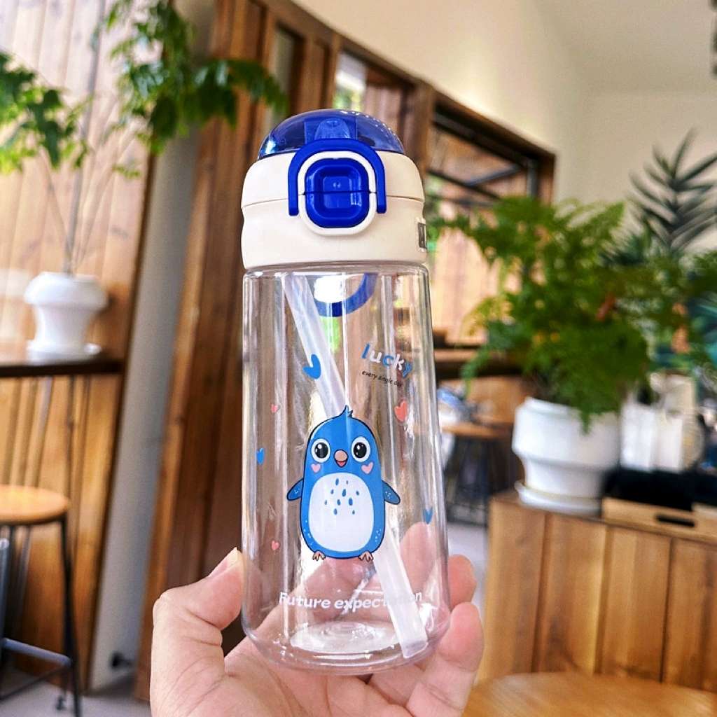 X152-XBD-6079 Internet celebrity children's plastic double drink cup cute spring cover outdoor portable straw straight drink student sports water cup Specification drawing