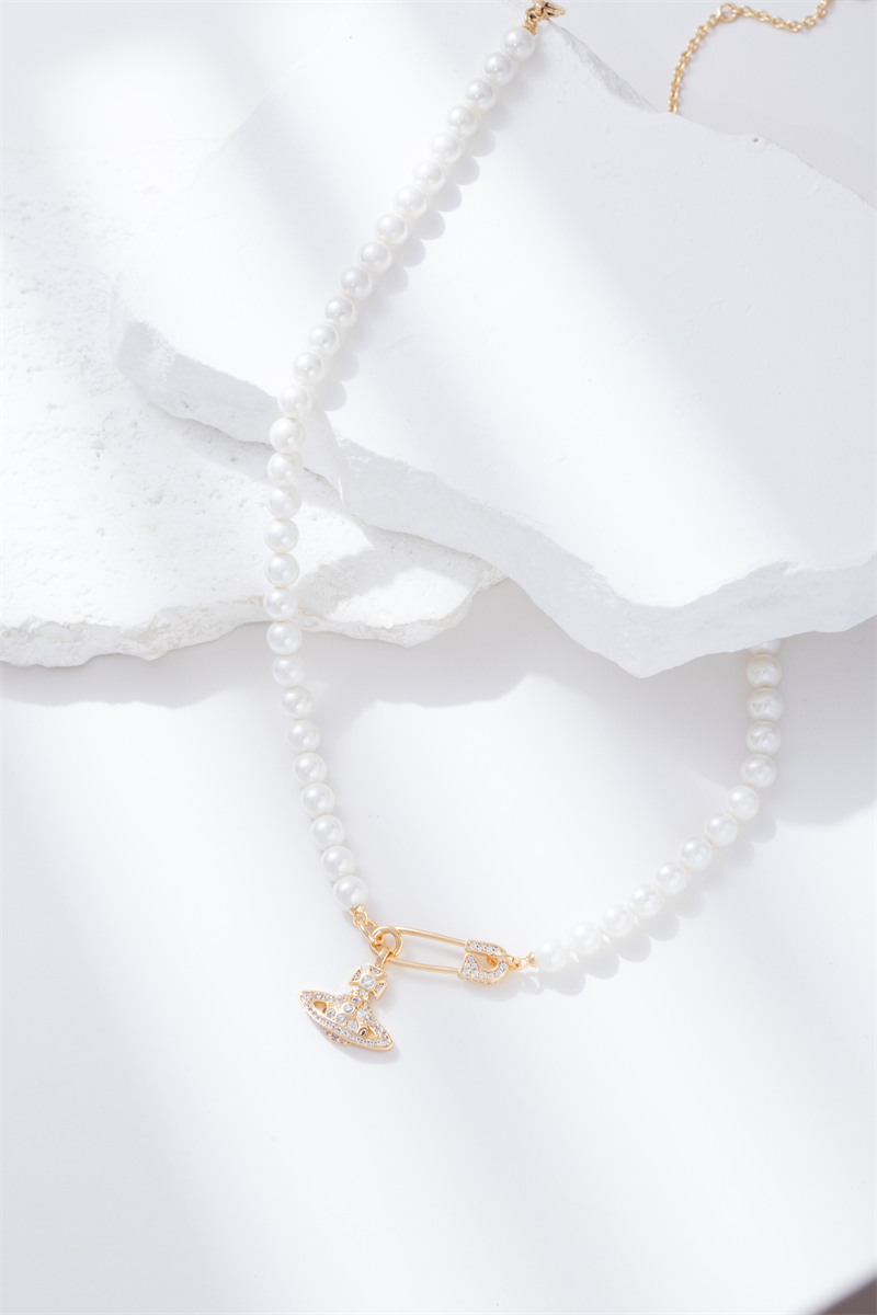 The Western Empress Fashion pin Saturn pendant pearl light luxury and versatile high-end necklace pic 7