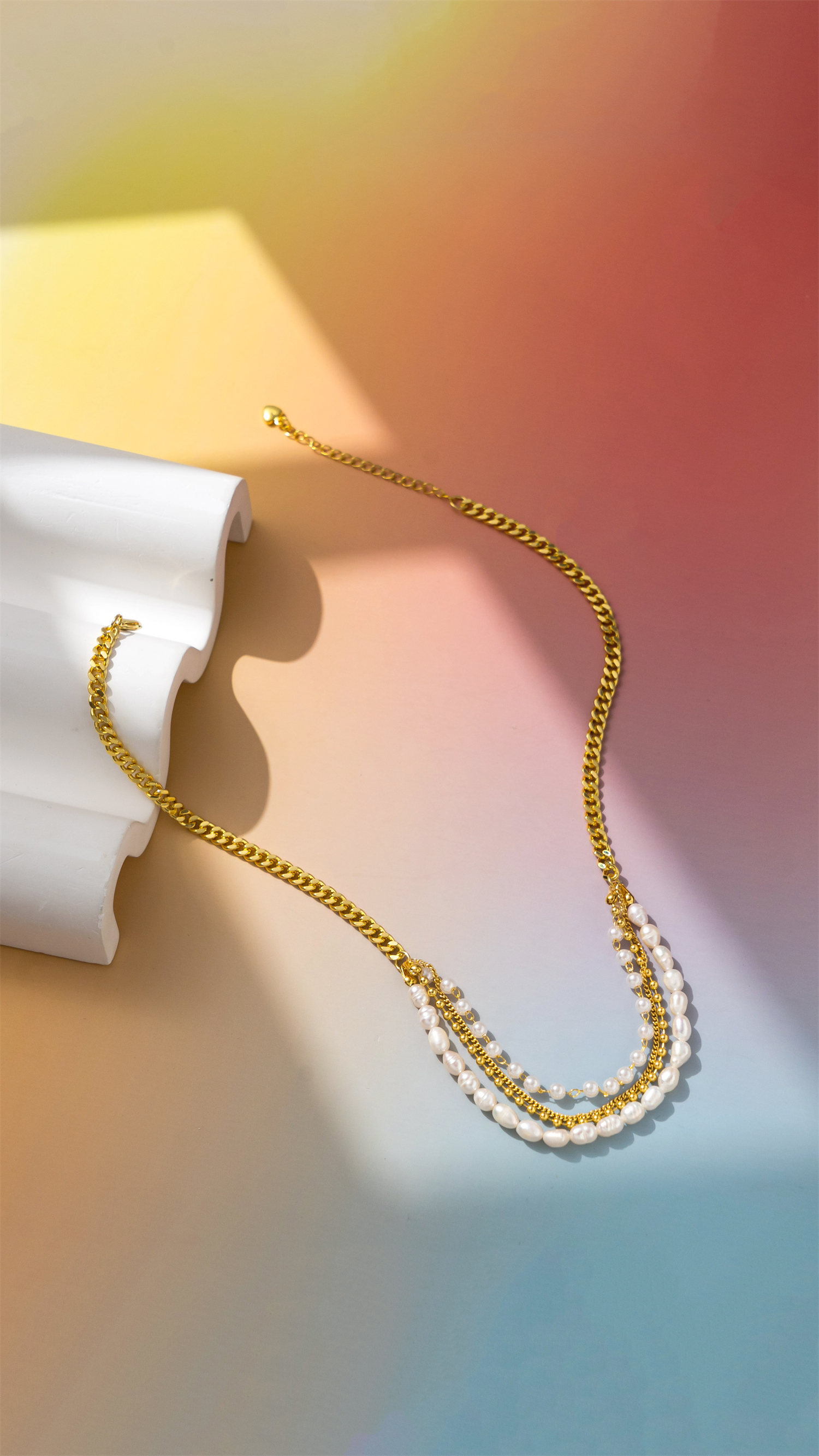 Multi-layer chain with natural freshwater pearl chain necklace pic 6