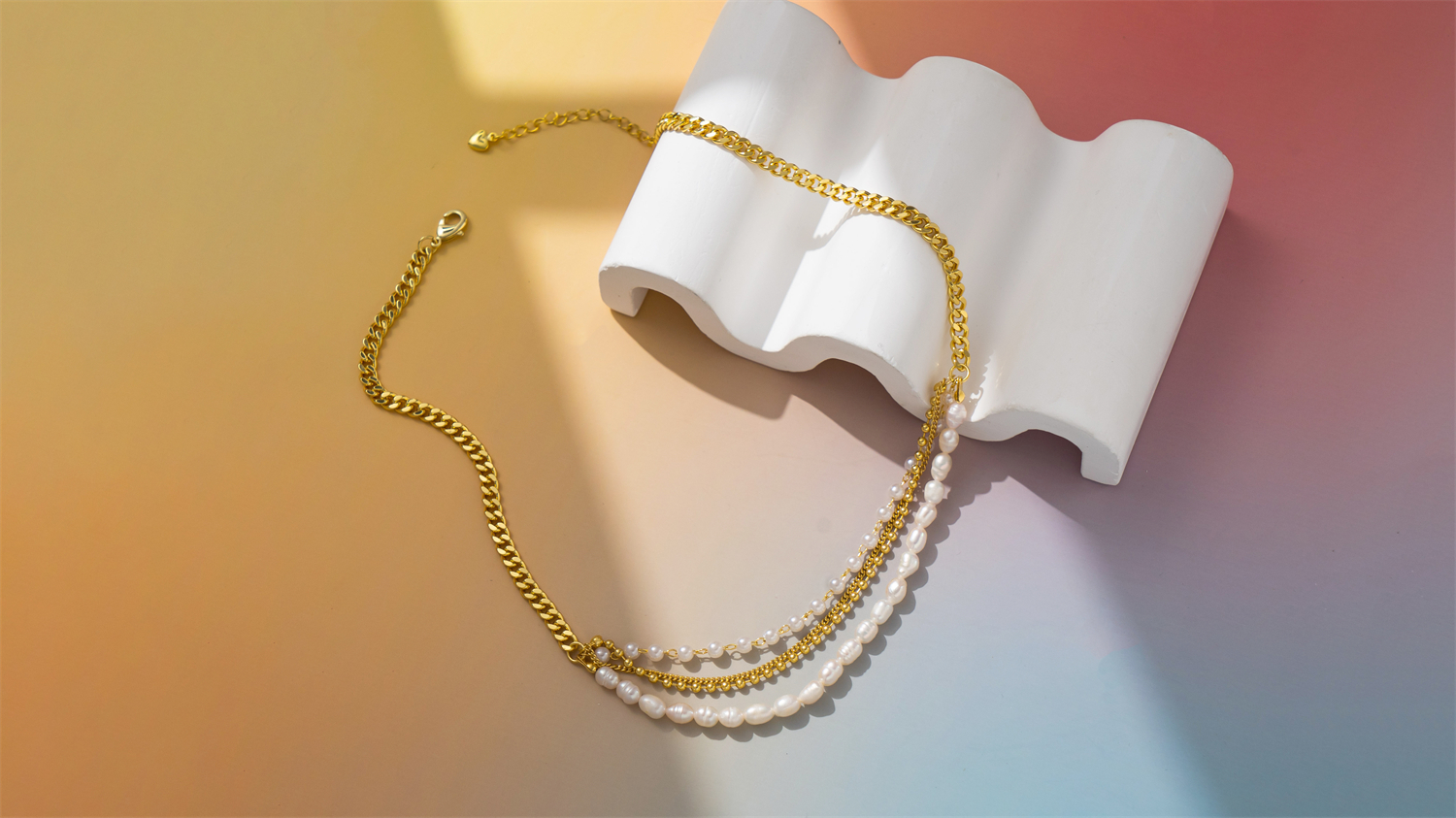 Multi-layer chain with natural freshwater pearl chain necklace pic 5