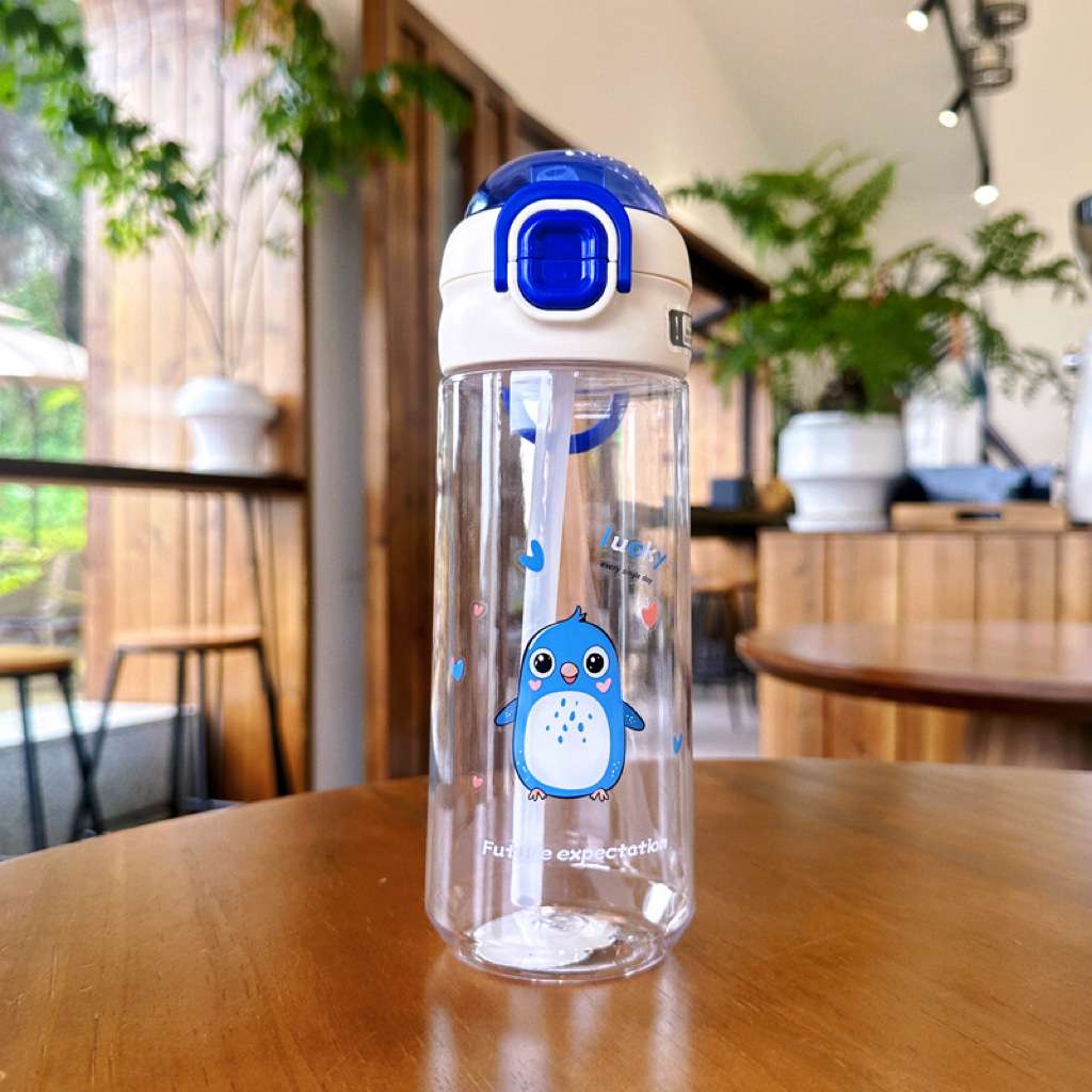 X152-XBD-6079 Internet celebrity children's plastic double drink cup cute spring cover outdoor portable straw straight drink student sports water cup Specification drawing
