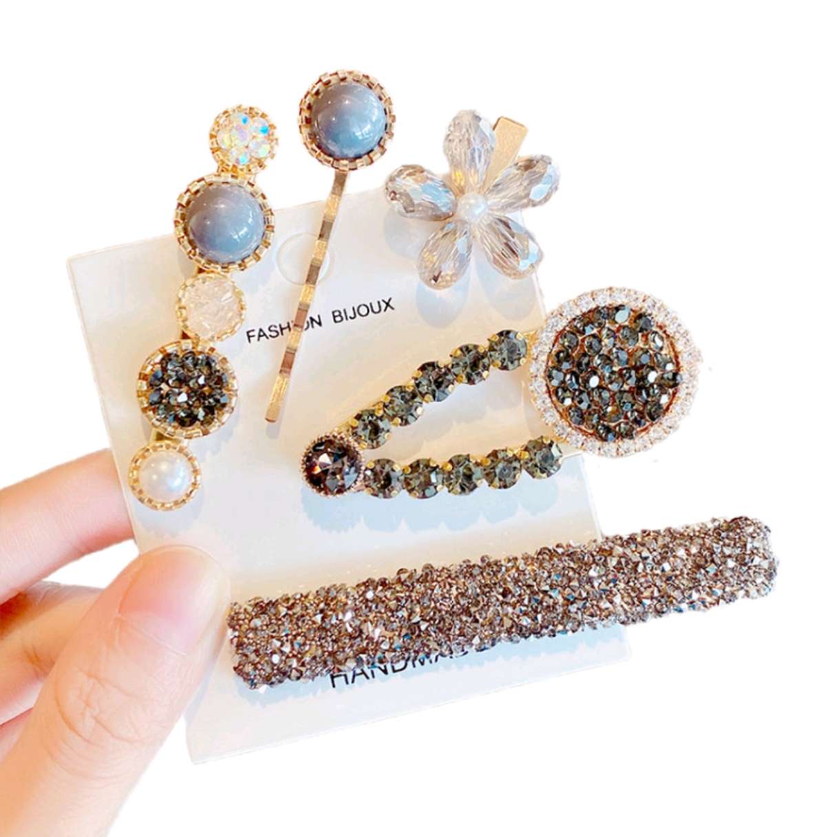 2025 Internet-famous pearl hair clip, Korean version of elegant girl, side Instagram water diamond headwear, one-piece set, bangs hair clip Item Picture