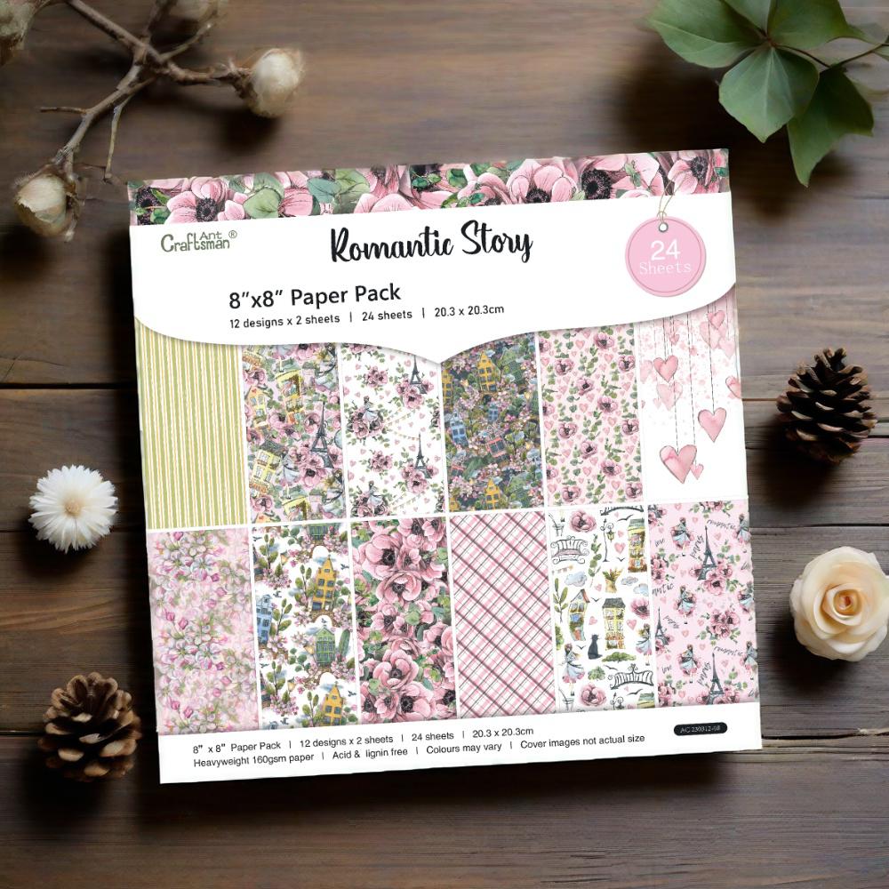 Diy Handmade Scrapbook Ledger Material 8-Inch Patterned Paper Background Paper (Romantic Story) 24 Sheets Ac230312