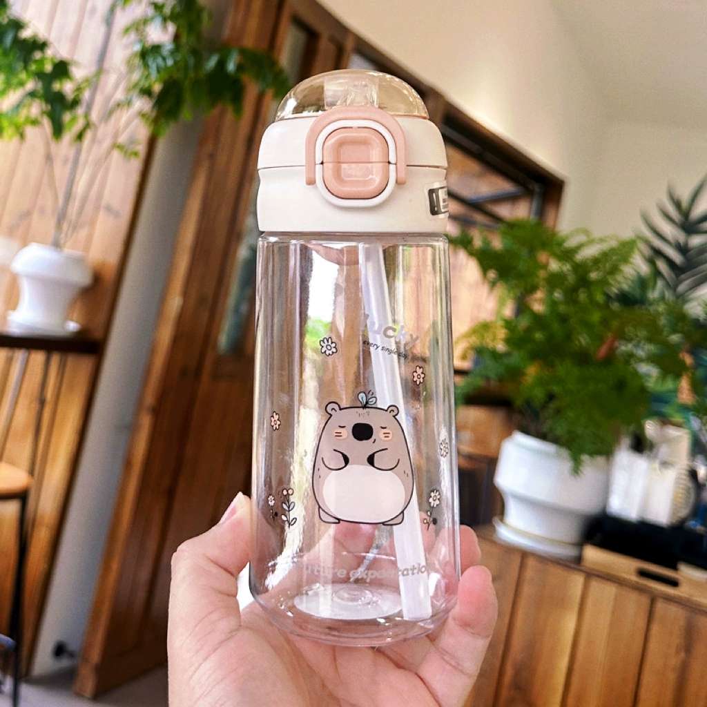 X152-XBD-6079 Internet celebrity children's plastic double drink cup cute spring cover outdoor portable straw straight drink student sports water cup Item Picture