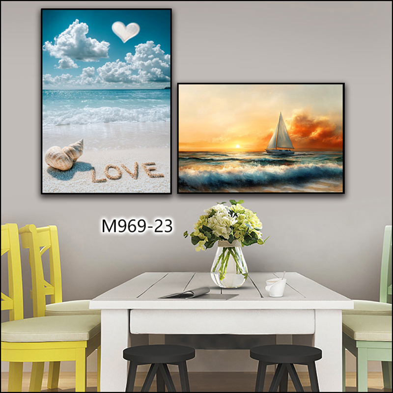 Beach living room landscape decoration handicrafts, spray-painted fabric paintings, high-quality imitation hand-painted oil paintings, living room decoration paintings, flower hanging paintings details Picture