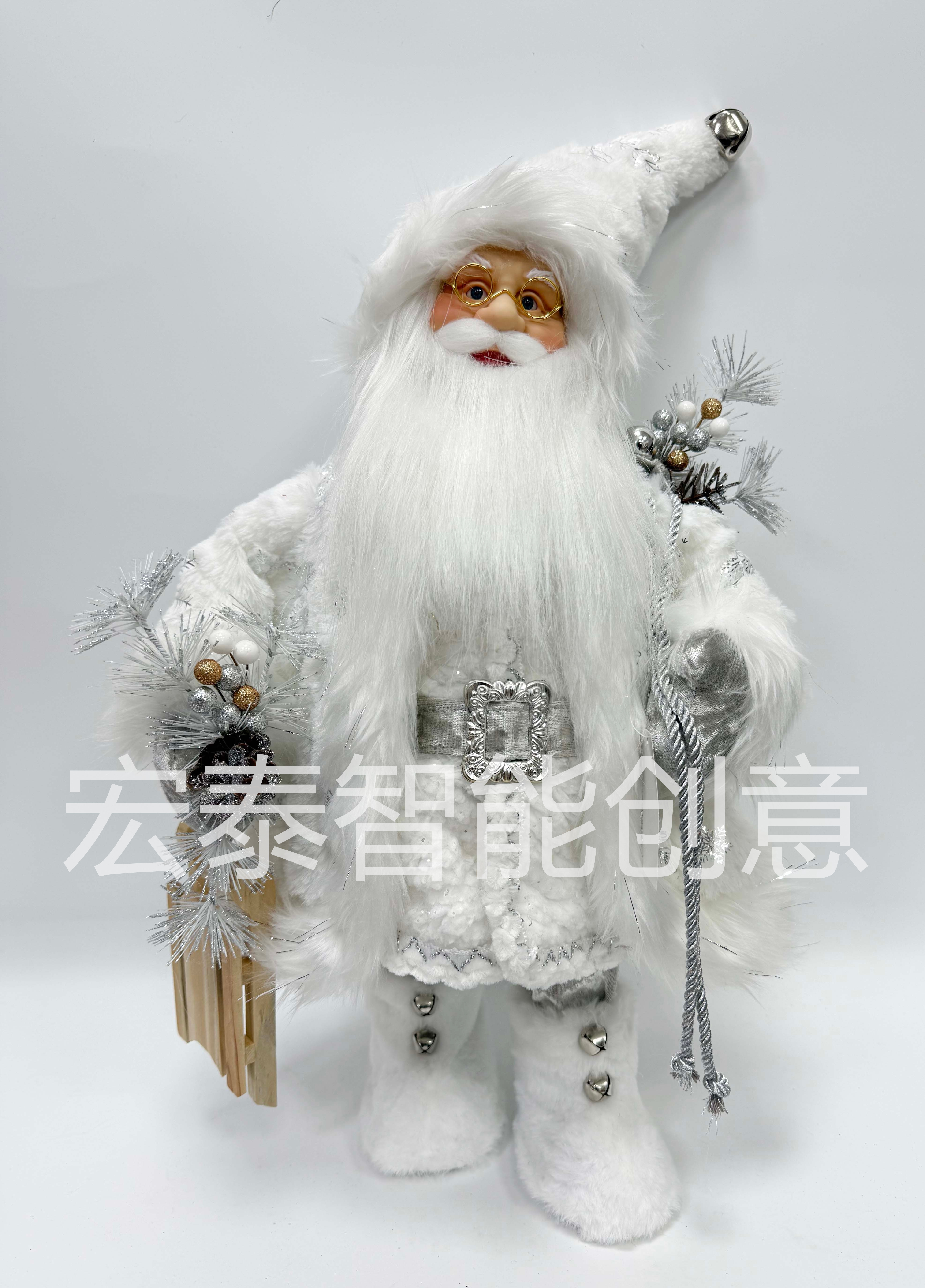 圣诞节银色圣诞老人圣诞老公公圣诞摆件圣诞礼品圣诞装饰圣诞老人圣诞毛绒玩偶