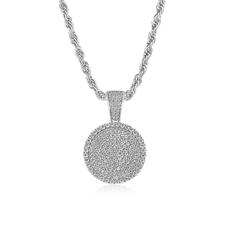 Full diamond round cake pendant gold necklace with slightly inlaid zircon hip-hop Specification image