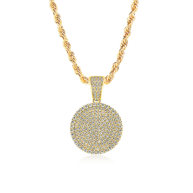 Full diamond round cake pendant gold necklace with slightly inlaid zircon hip-hop detail image 2
