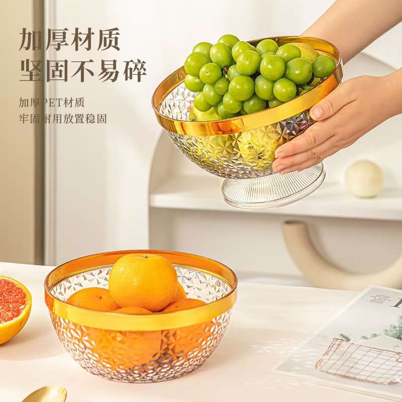 PET透明塑料果盘，轻奢高级感烫金果盘，家用餐厅餐桌酒店茶几零食果盘详情图3