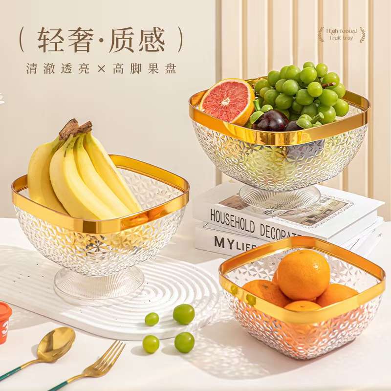 PET透明塑料果盘，轻奢高级感烫金果盘，家用餐厅餐桌酒店茶几零食果盘详情图4
