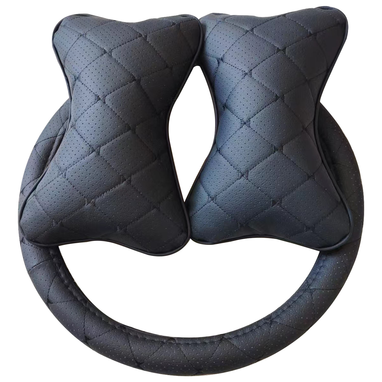 工厂批发跨境电商新款爆款套装 全皮革定做汽车用品 汽车头枕 汽车方向盘套车载用品汽车睡觉神器图