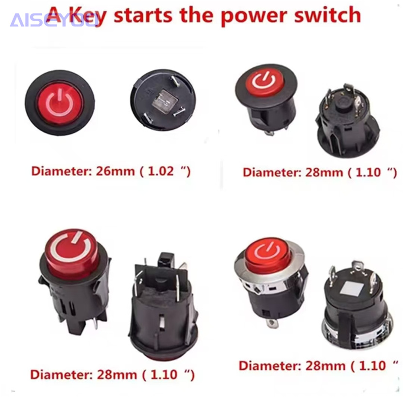 Ppbs3-5 self-locking button switch with light card type, DS-22 children's cart start switch, mechanical electric vehicle switch, opening 22mm details Picture
