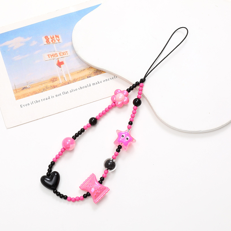 Hot-selling internet-famous beaded heart-shaped mobile phone chain, anti-loss and anti-drop phone case diy pearl pendant, short mobile phone detail image 12