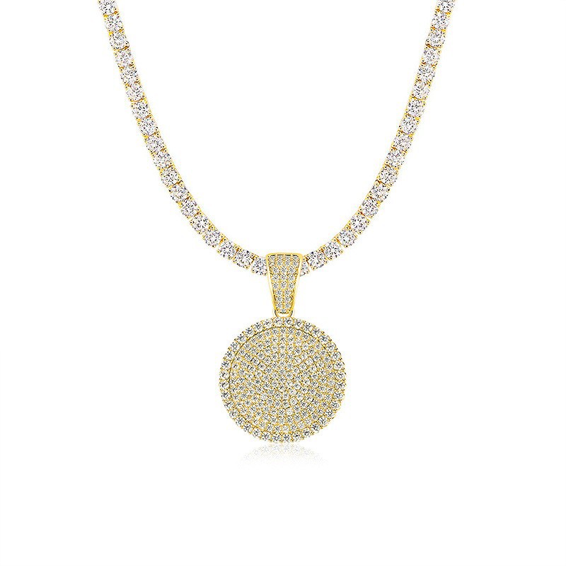 Full diamond round cake pendant gold necklace with slightly inlaid zircon hip-hop detail image 4