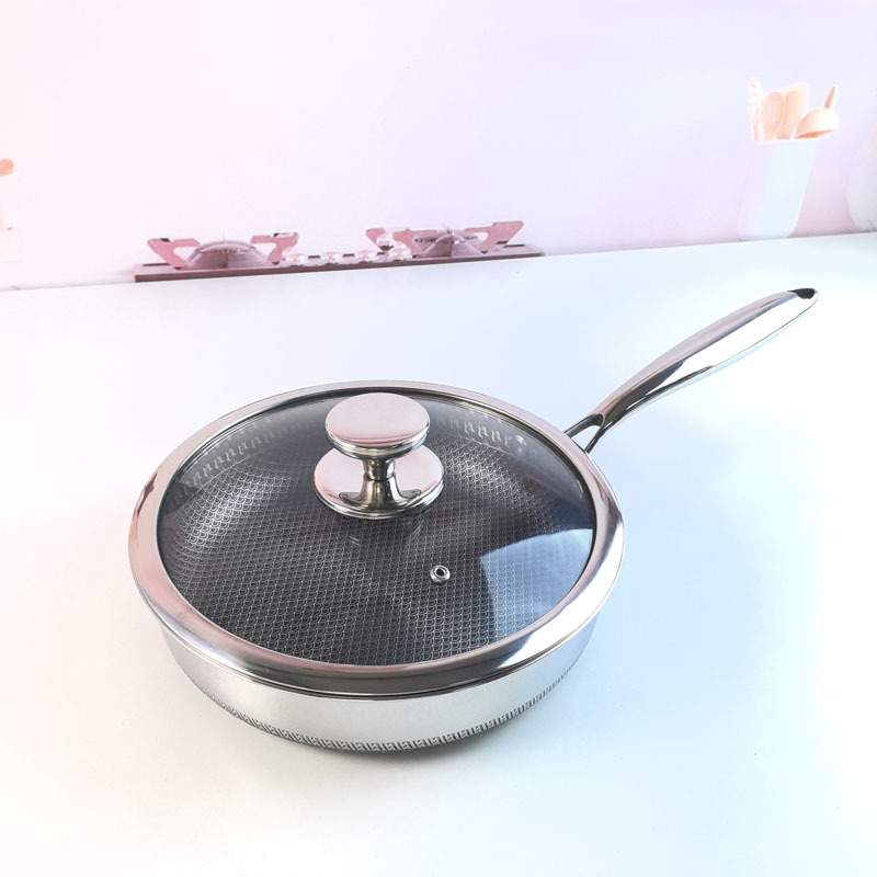 Food-grade 316 stainless steel frying pan with double-sided screen fish scale pattern, non-stick frying pan details Picture
