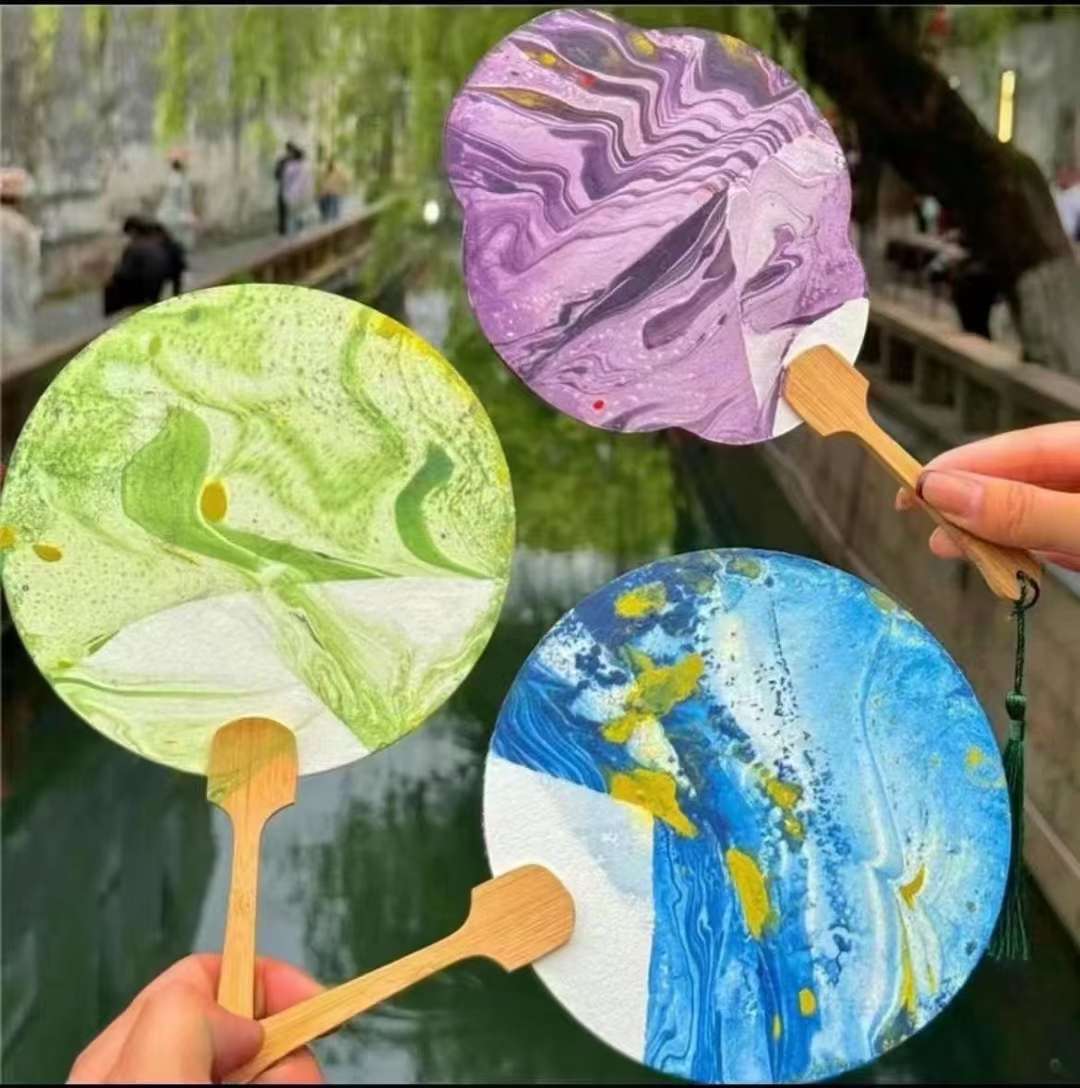 （带字漆扇套餐）DIY网红漂漆古扇。非遗文化手工漂漆扇，网红漆扇送录音广告布适合新手小白摆摊扇子团扇扇子女式夏季中国风详情图7