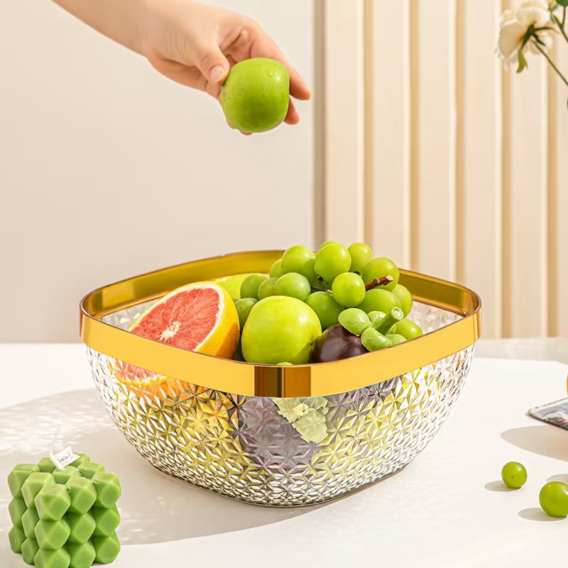 PET透明塑料果盘，轻奢高级感烫金果盘，家用餐厅餐桌酒店茶几零食果盘详情图2