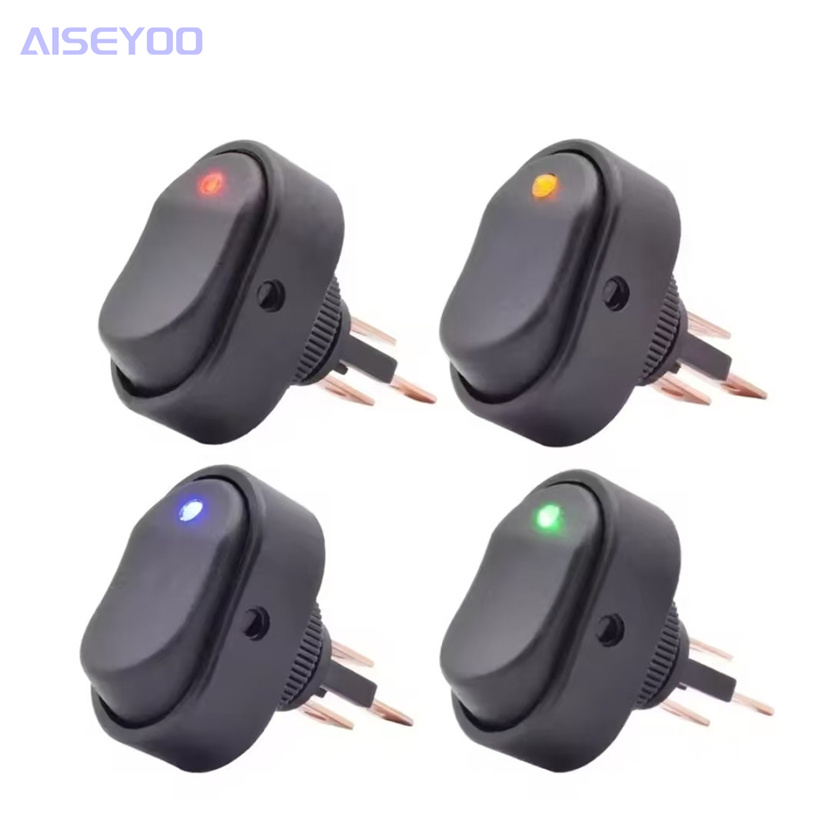 ASW-20D 翘板开关 船型开关 12V30A 猫眼灯 LED灯汽车开关 红黄蓝绿四色猫眼大椭圆翘板开关 