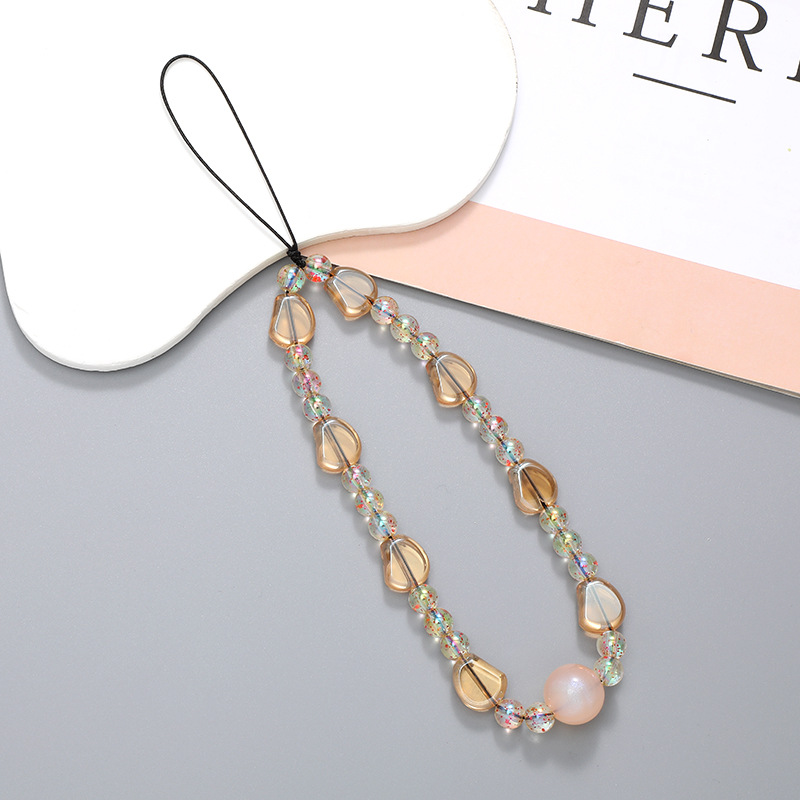 Hot-selling internet-famous beaded heart-shaped mobile phone chain, anti-loss and anti-drop phone case diy pearl pendant, short mobile phone detail image 7