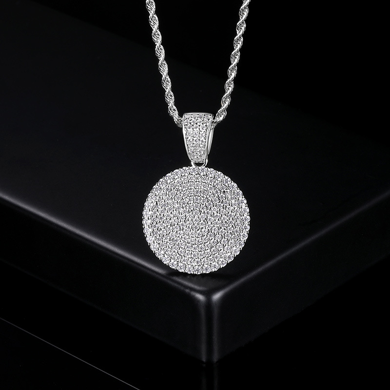 Full diamond round cake pendant gold necklace with slightly inlaid zircon hip-hop