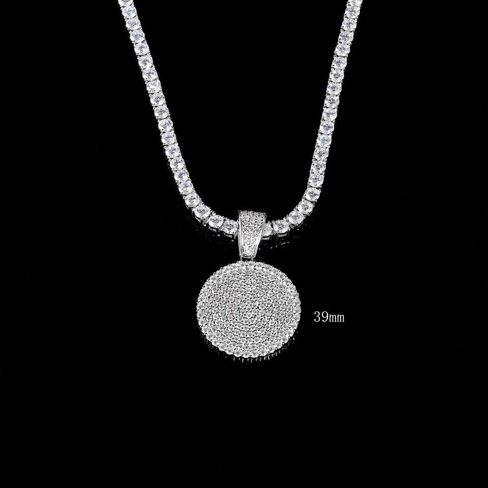 Full diamond round cake pendant gold necklace with slightly inlaid zircon hip-hop Item Picture