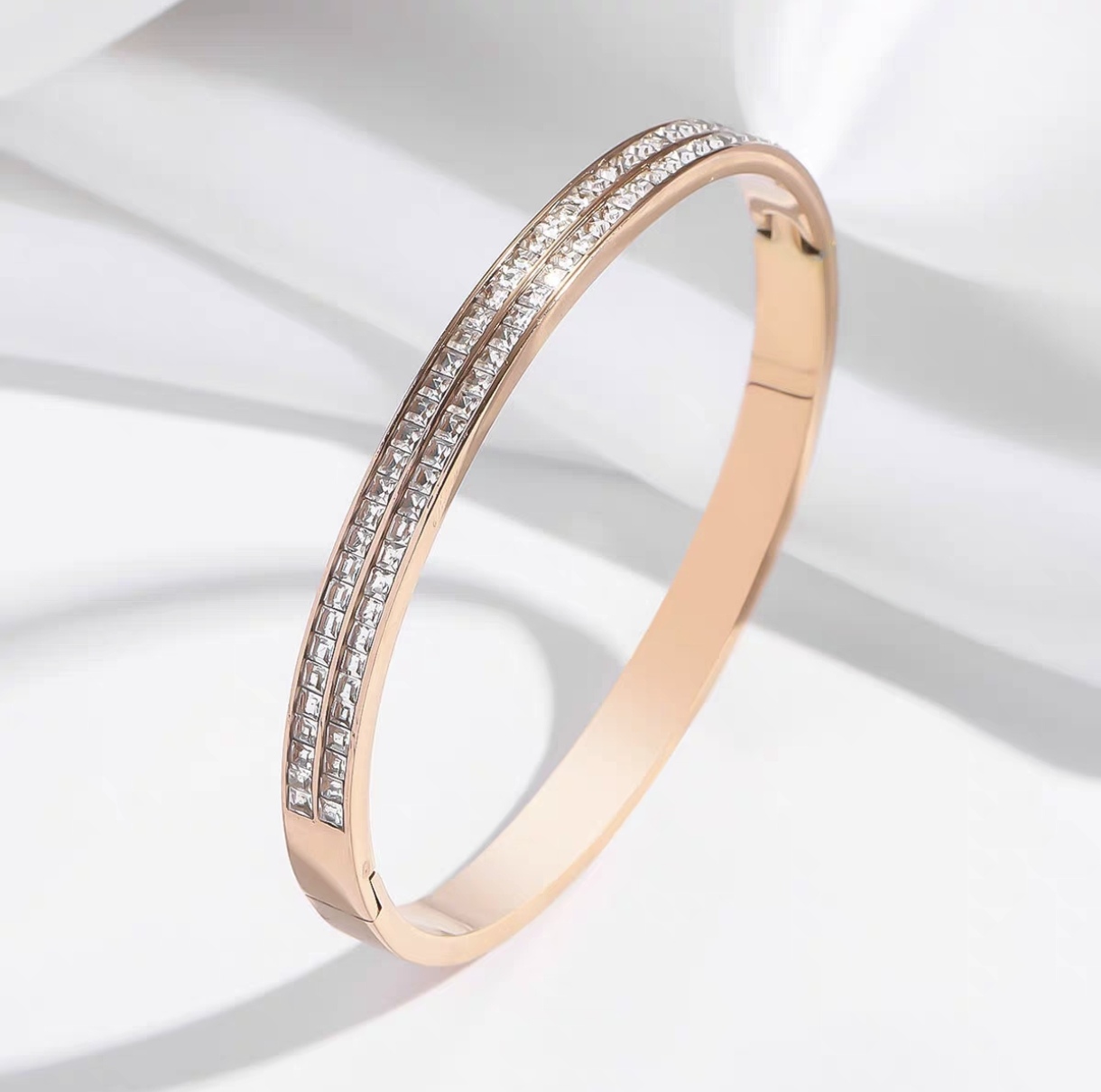This is a new fashion bracelet for women, featuring a starry sky with double rows of diamonds. It is a simple and elegant stainless steel jewelry with a retro European and American style detail image 2