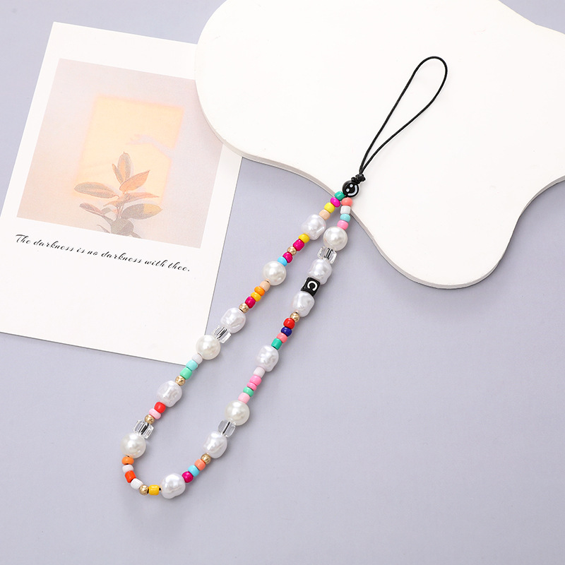 Hot-selling internet-famous beaded heart-shaped mobile phone chain, anti-loss and anti-drop phone case diy pearl pendant, short mobile phone detail image 16