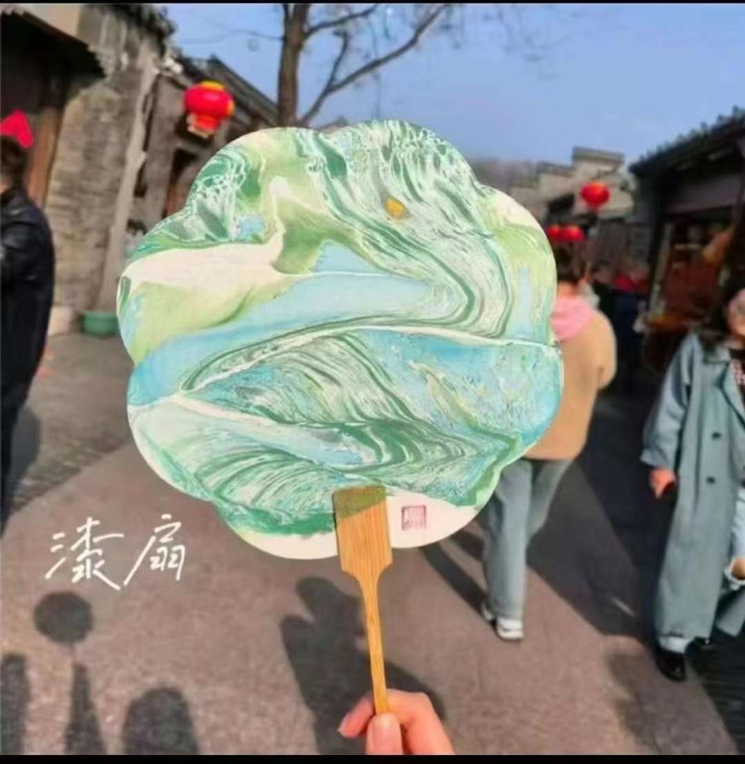 （带字漆扇套餐）DIY网红漂漆古扇。非遗文化手工漂漆扇，网红漆扇送录音广告布适合新手小白摆摊扇子团扇扇子女式夏季中国风详情图8