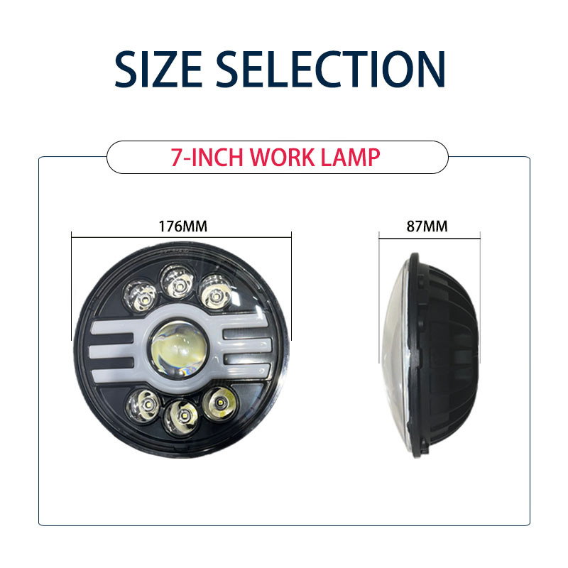 适用7寸牧马哈雷人大灯H X型白黄光天使眼通用车型摩托车射灯汽车LED灯白底实物图