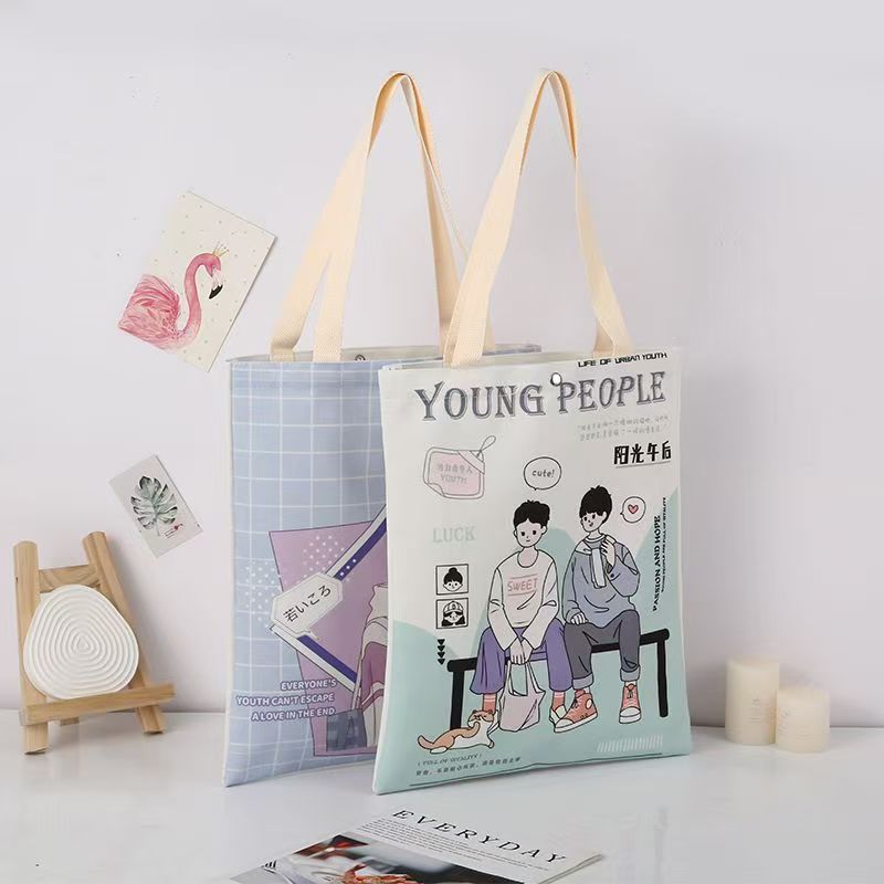 柔软绒布单肩背包 印花按扣手提袋详情8