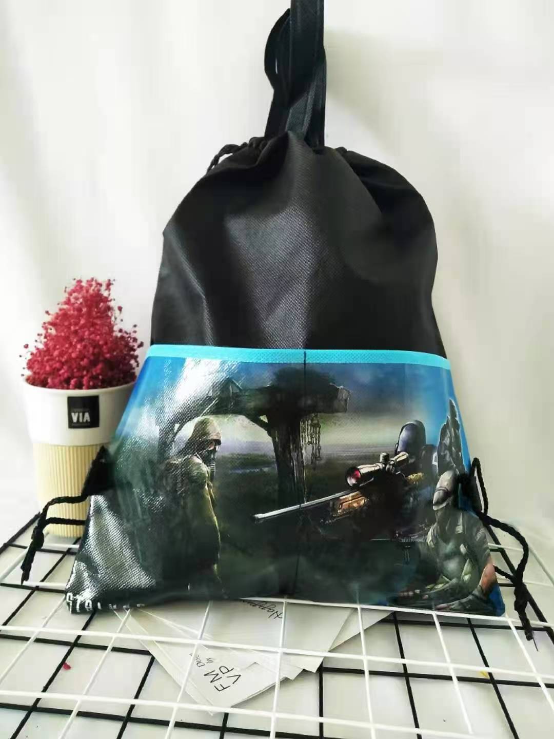 B23 non-woven bunched backpack students Spring and autumn small backpack remedial bag remedial bag details Picture