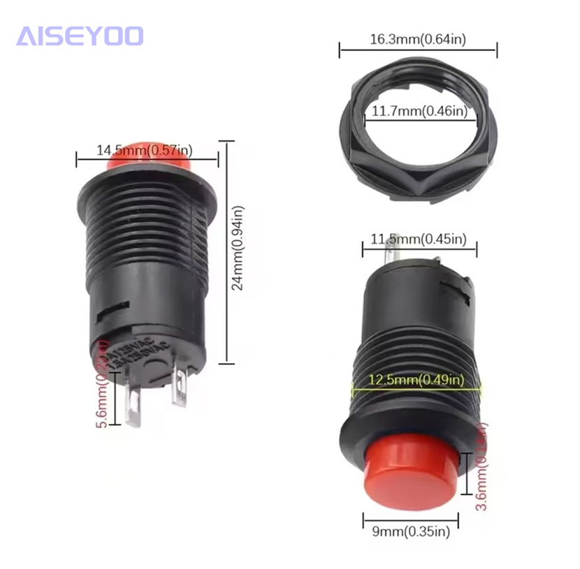 DS-427/428 threaded push-button switch, 12mm unlocked self-resetting, locked self-locking position moving push-button switch, circular button Specification image