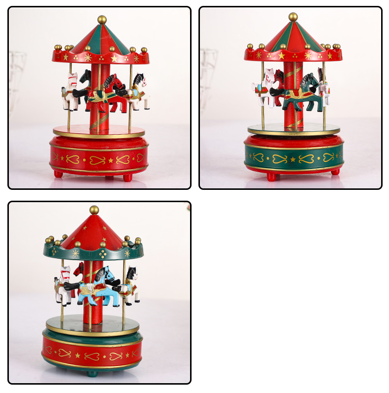 木制旋转木马音乐盒八音盒创意摆件儿童玩具详情9
