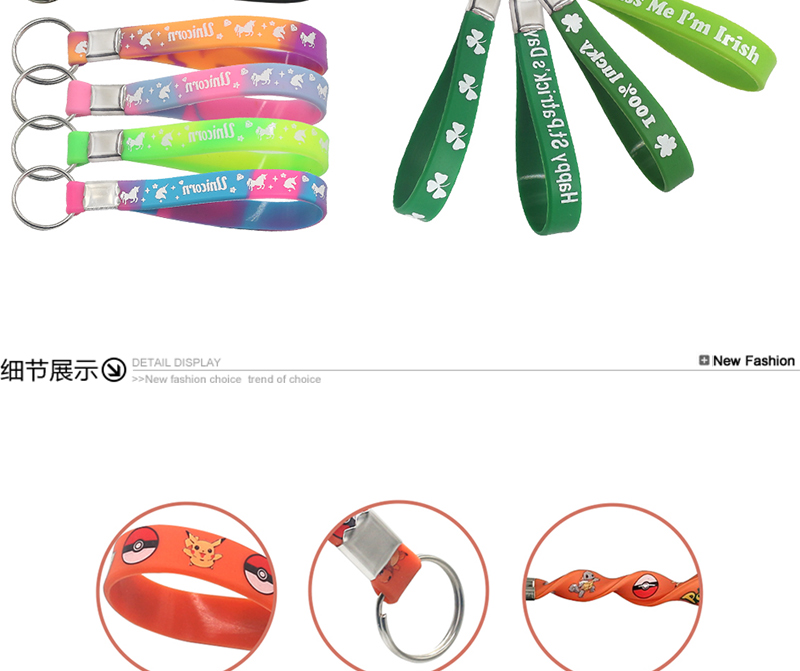 跨境亚马逊 TEMU 希音 硅胶钥匙铁圈 多种印刷挂绳防丢钥匙圈详情5