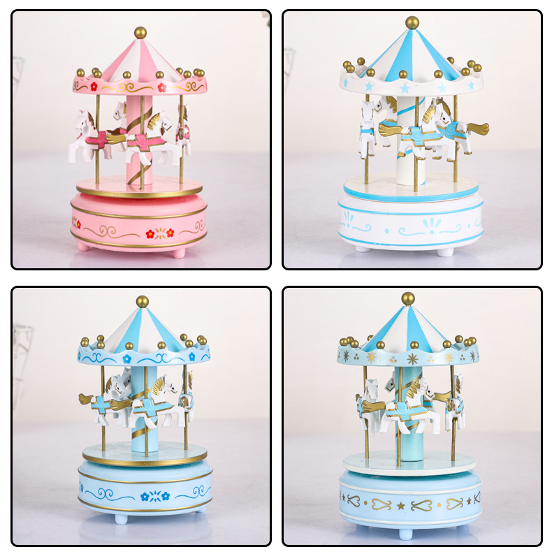 木制旋转木马音乐盒八音盒创意摆件儿童玩具详情7