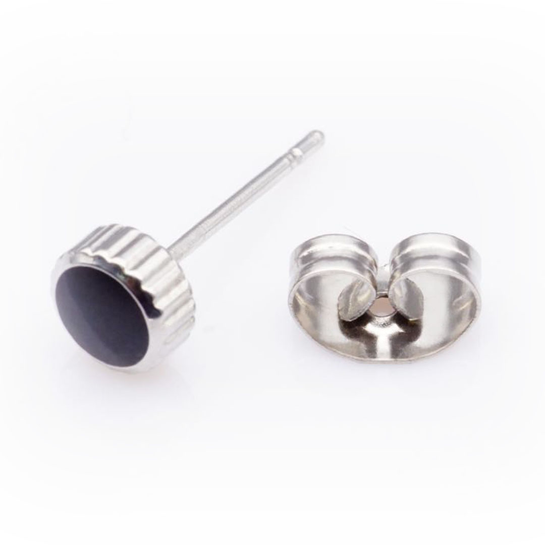 Trendy accessories, fashionable foreign trade bestsellers, stainless steel gear-shaped black oil stud earrings, steel color ES029 details Picture