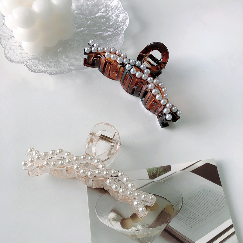 珍珠抓夹麻花发夹玳瑁透色简约发饰