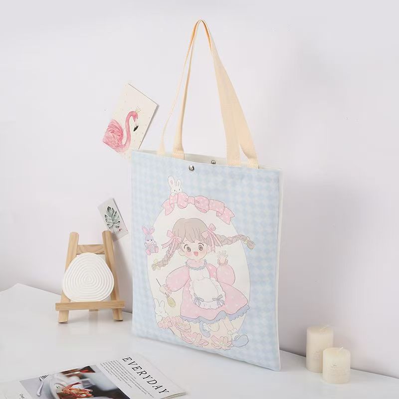 柔软绒布单肩背包 印花按扣手提袋详情6