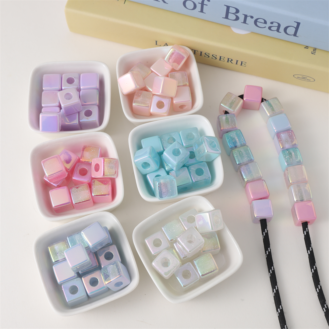 陈明亚克力充粉奶油UV镀彩14mm方块珠子直孔珠发饰头饰配件散珠详情6