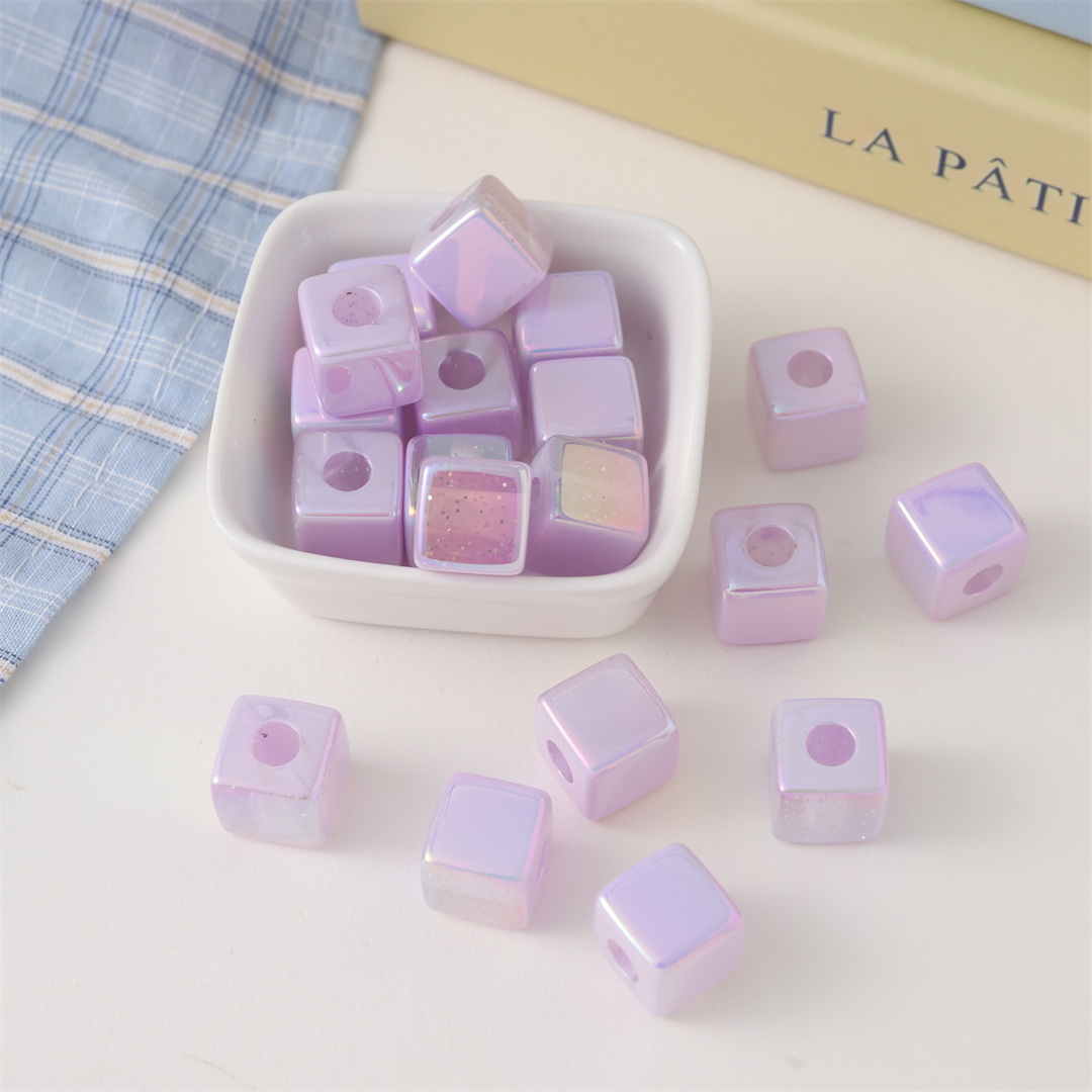 陈明亚克力充粉奶油UV镀彩14mm方块珠子直孔珠发饰头饰配件散珠详情10