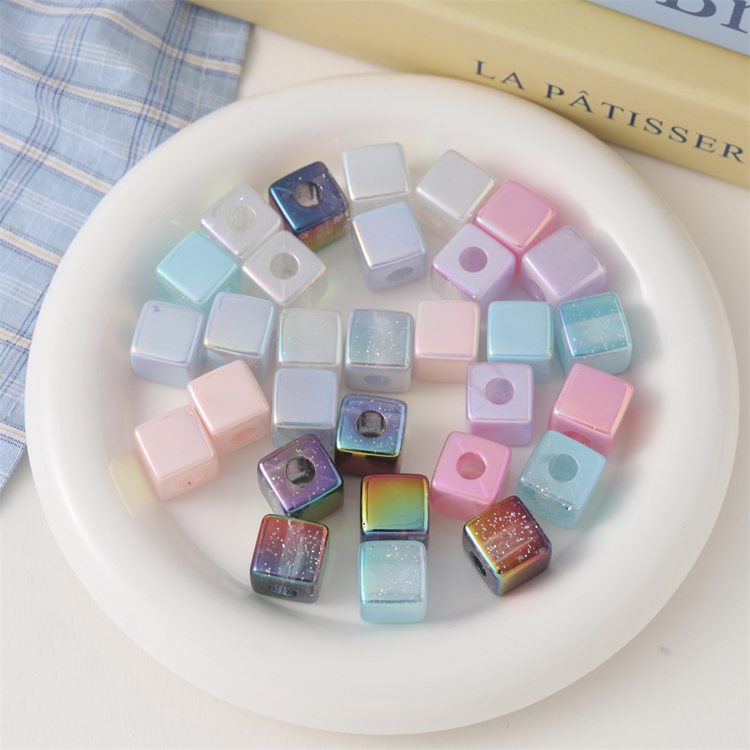 陈明亚克力充粉奶油UV镀彩14mm方块珠子直孔珠发饰头饰配件散珠详情5