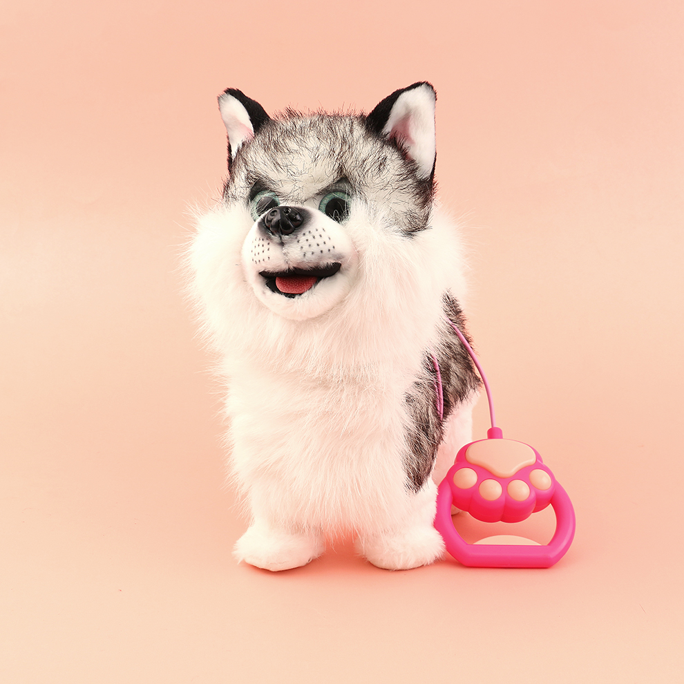 Cross-border electric toy simulation husky sticking out its tongue, creative toy that can bark, walk and shake its head, plush simulation dog in stock, factory direct sales