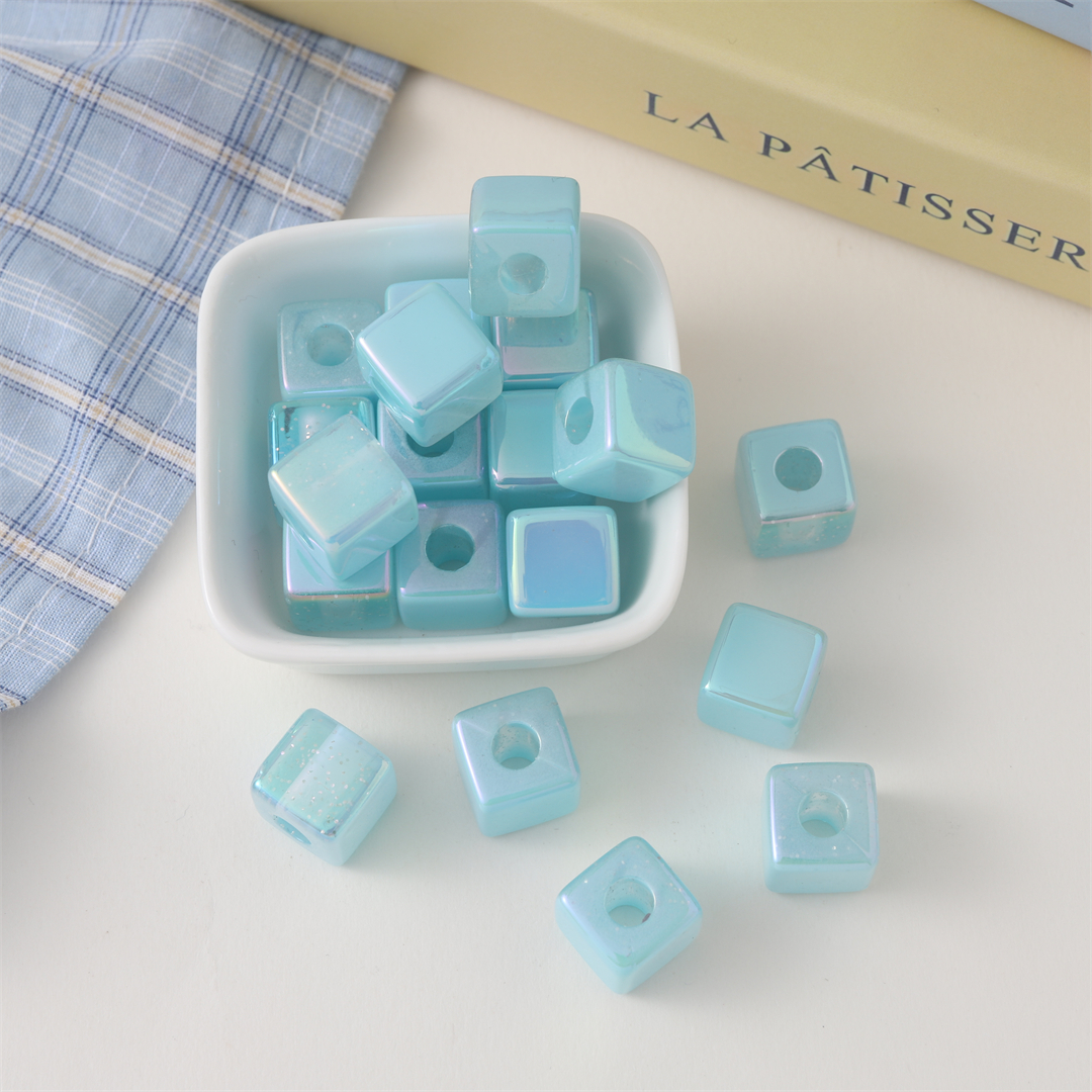 陈明亚克力充粉奶油UV镀彩14mm方块珠子直孔珠发饰头饰配件散珠详情7