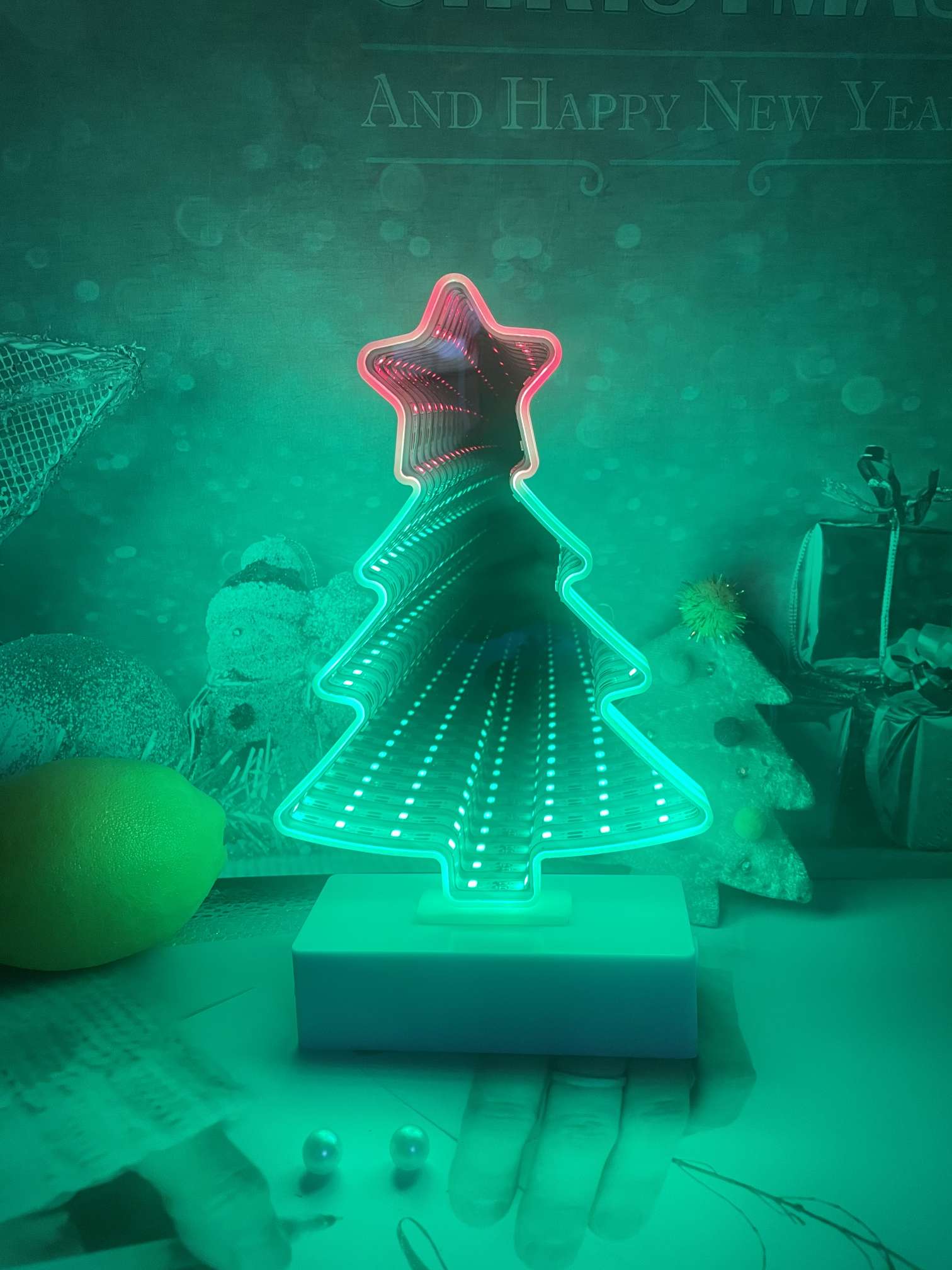 圣诞摆件双面隧道灯有糖果 拐杖 圣诞袜 圣诞帽 圣诞树 圣诞老人，背包老人， 雪花，音乐老人，挥手圣诞老人，雪花圣诞树鹿细节图