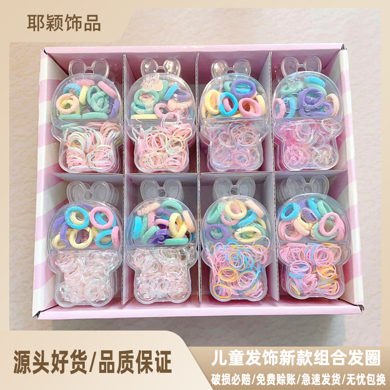 批发儿童盒装小号拇指发圈多色混装甜美可爱女童不伤发尼龙橡皮筋发夹儿童夏季可爱