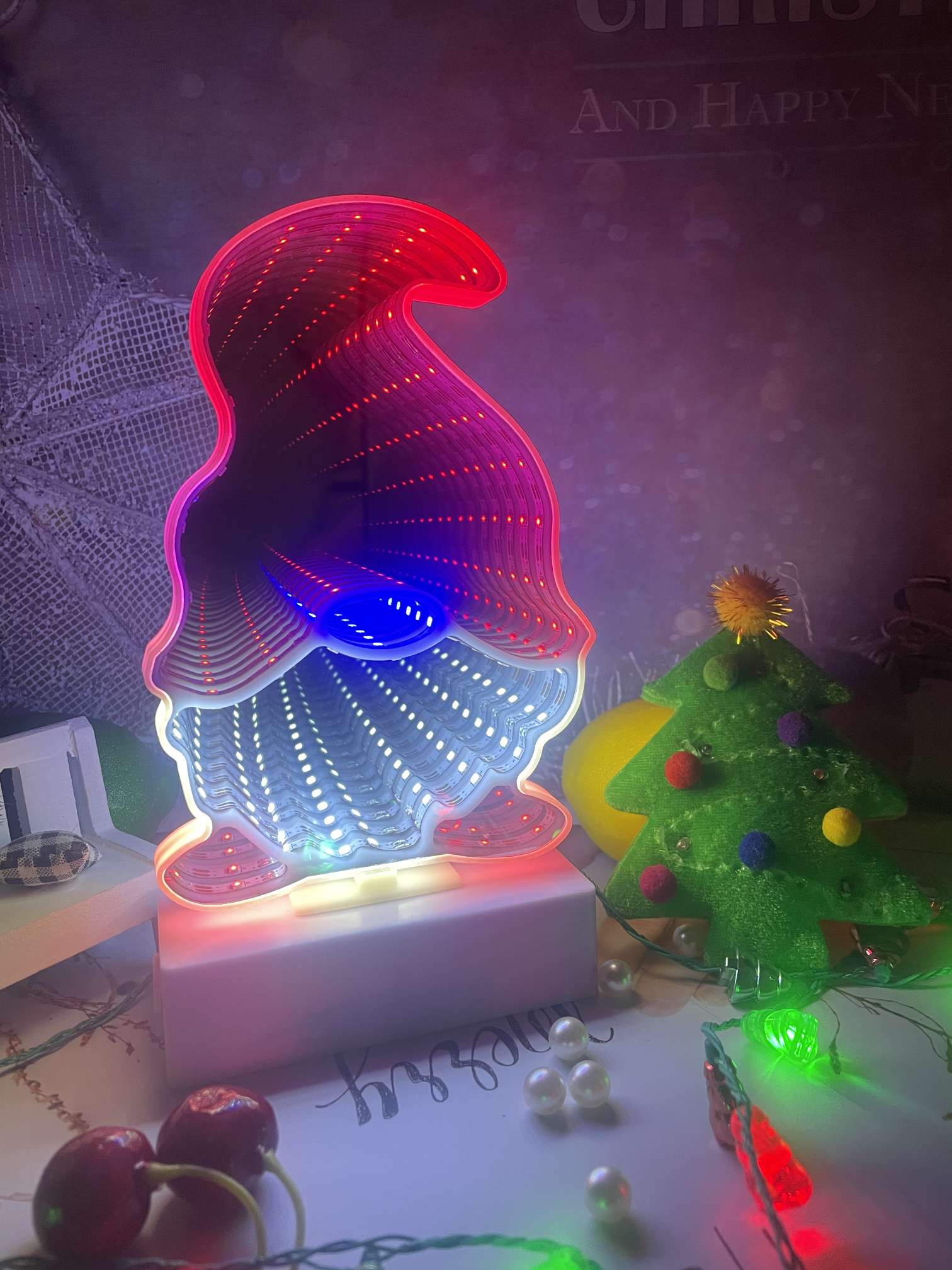 圣诞摆件双面隧道灯有糖果 拐杖 圣诞袜 圣诞帽 圣诞树 圣诞老人，背包老人， 雪花，音乐老人，挥手圣诞老人，雪花圣诞树鹿详情图7