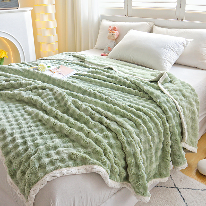 Junbao Home Textiles rabbit fur bubble blankets are available for wholesale export with large quantities in stock and customization available Item Picture