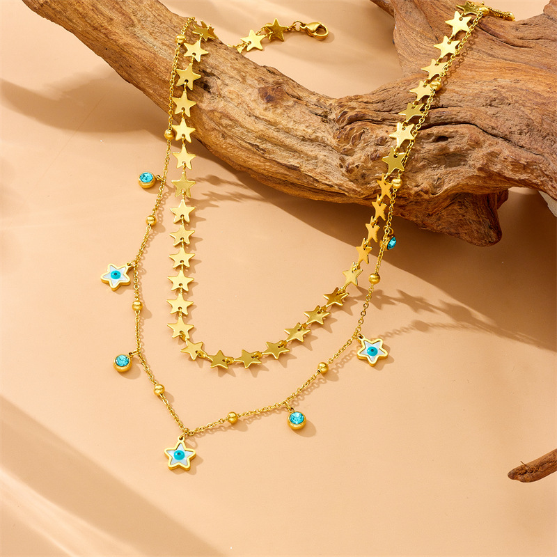 不锈钢吊坠珍珠项链女款 气质拼接设计 高级感饰品项饰 珍珠项链女士首饰 evil eyes